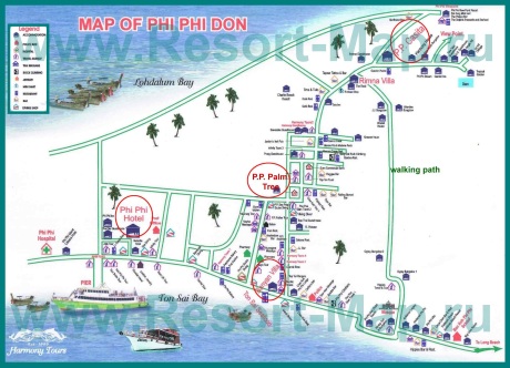 Подробная карта Пхи-Пхи с отелями