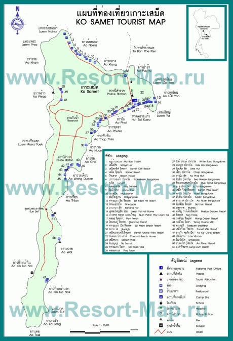Подробная карта отелей Ко Самета