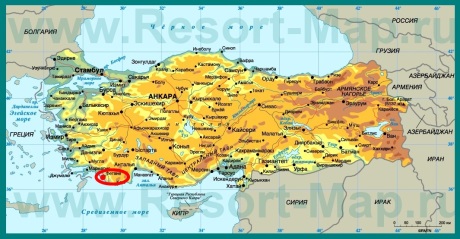 Фетхие на карте Турции