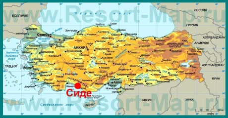 Сиде на карте Турции