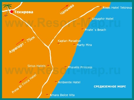 Карта отелей Текирова