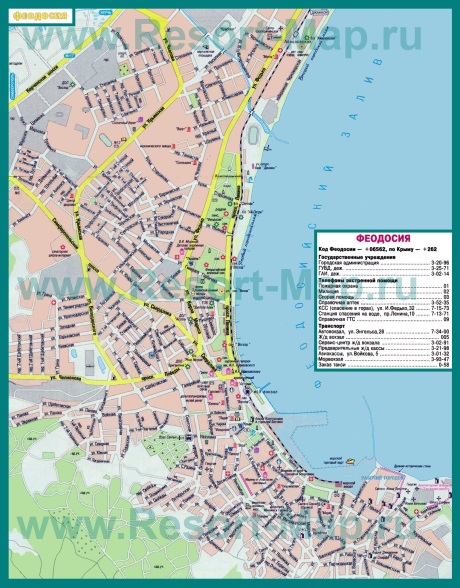 Карта города Феодосия с пляжами