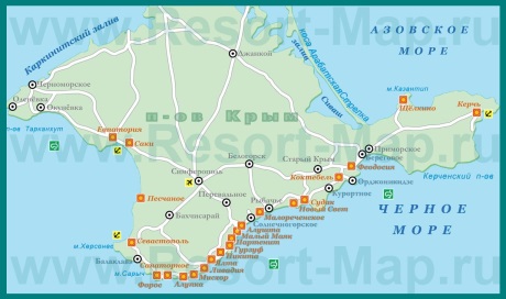 Карта побережья Крыма с курортами