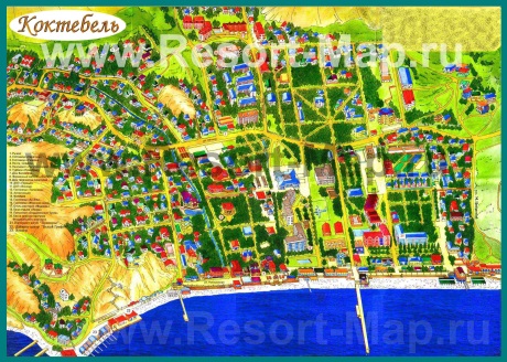 Туристическая карта Коктебеля с пансионатами