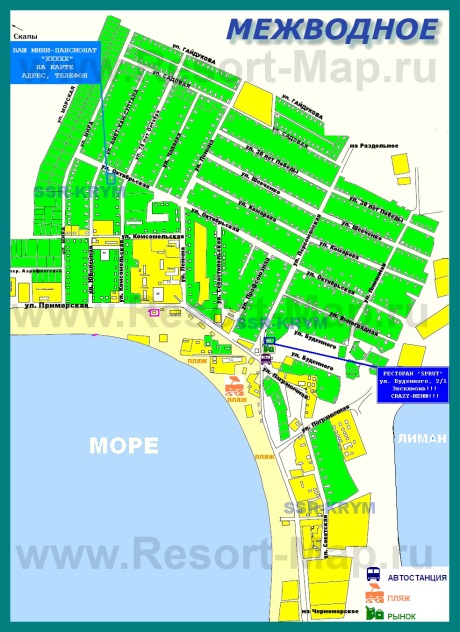 Подробная туристическая карта Межводного с улицами