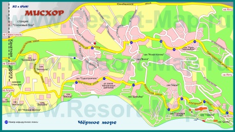 Подробная карта курорта Мисхор с улицами