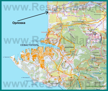 Орловка на карте Севастополя с окрестностями
