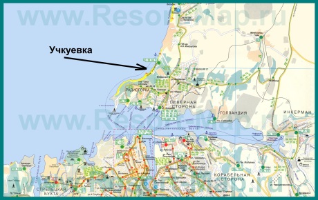 Пляж Учкуевка на карте Севастополя