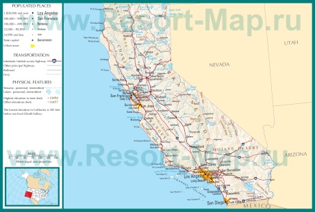 Подробная карта Калифорнии