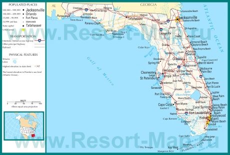 Карта полуострова Флорида