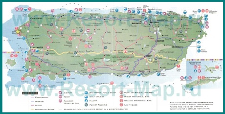 Туристическая карта Пуэрто-Рико с достопримечательностями