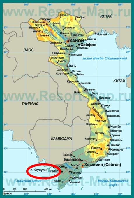 Остров Фукуок на карте Вьетнама